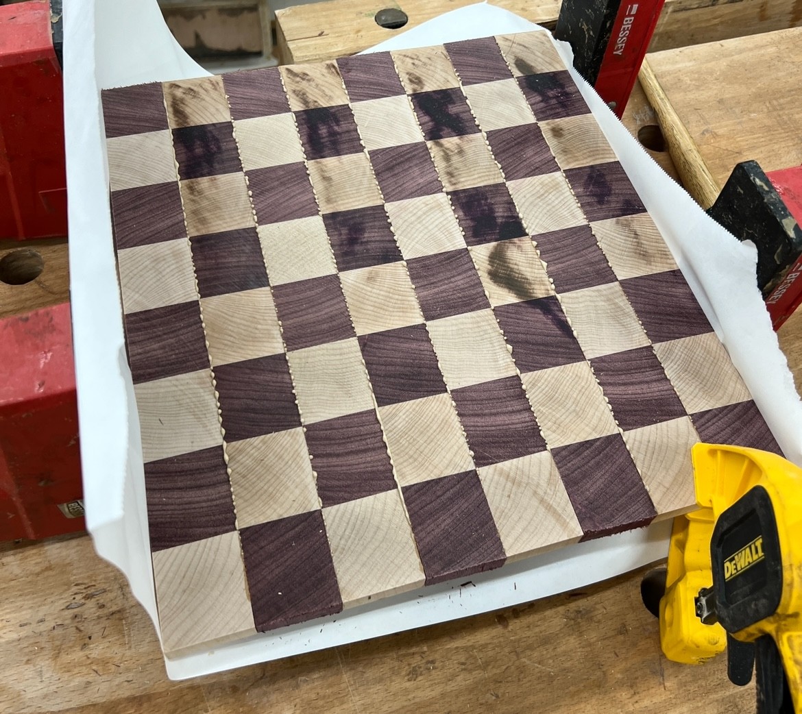 Final glue-up of chessboard